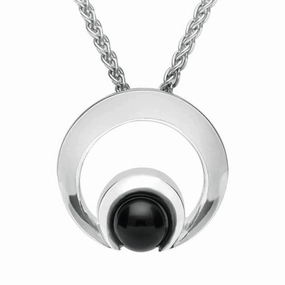 Sterling Silver Whitby Jet Round Open Circle Necklace
