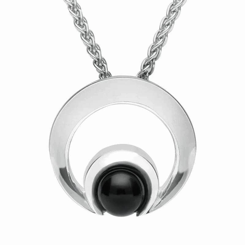 Sterling Silver Whitby Jet Round Open Circle Necklace