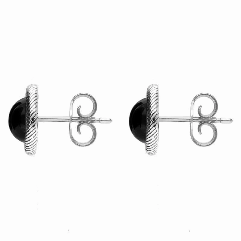 Sterling Silver Whitby Jet Round Ribbed Edge Stud Earrings