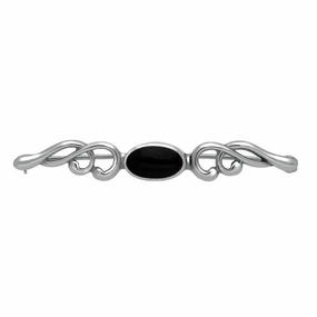 Sterling Silver Whitby Jet Scroll Bar Brooch