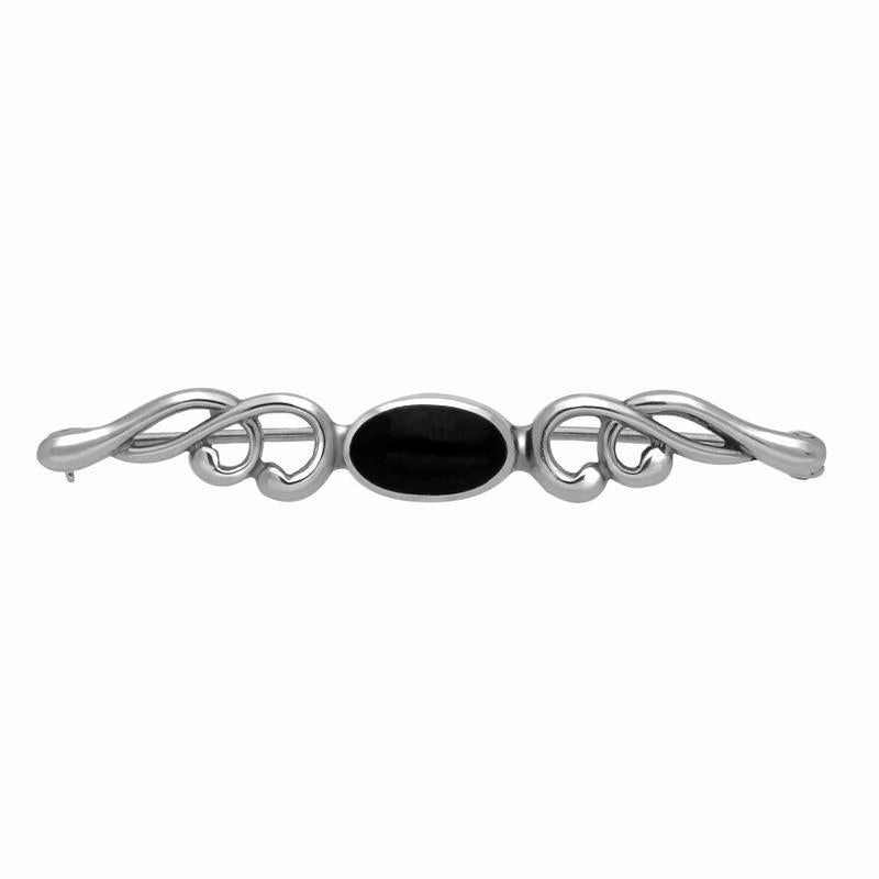 Sterling Silver Whitby Jet Scroll Bar Brooch