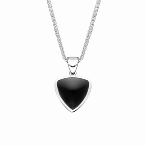 Sterling Silver Whitby Jet Small Curved Triangle Necklace