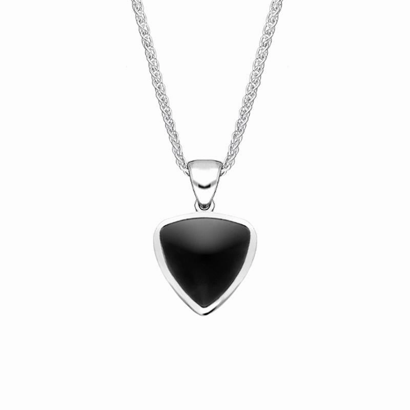 Sterling Silver Whitby Jet Small Curved Triangle Necklace
