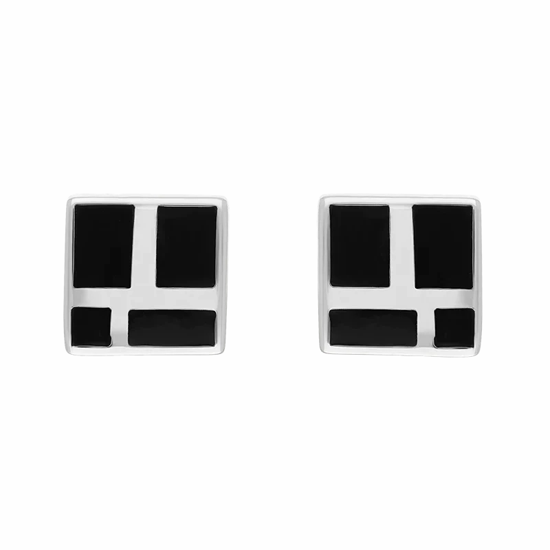 Sterling Silver Whitby Jet Small Four Stone Square Stud Earrings