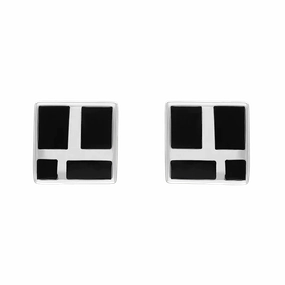 Sterling Silver Whitby Jet Small Four Stone Square Stud Earrings
