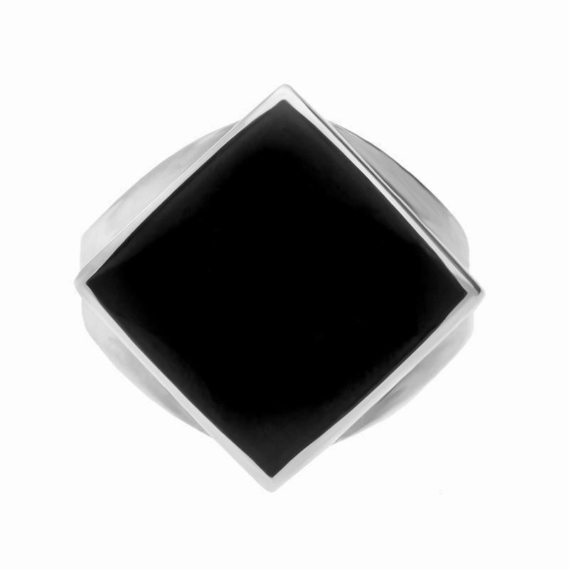 Sterling Silver Whitby Jet Small Rhombus Ring