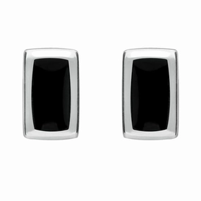 Sterling Silver Whitby Jet Small Rounded Oblong Stud Earrings