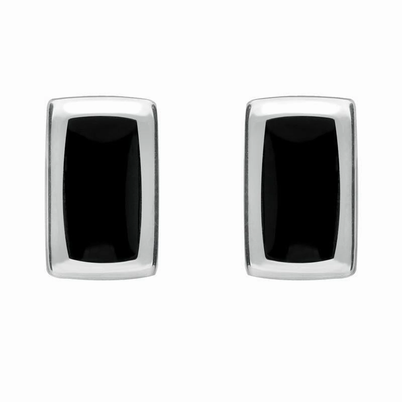 Sterling Silver Whitby Jet Small Rounded Oblong Stud Earrings