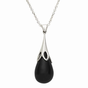 Sterling Silver Whitby Jet Small Tulip Necklace