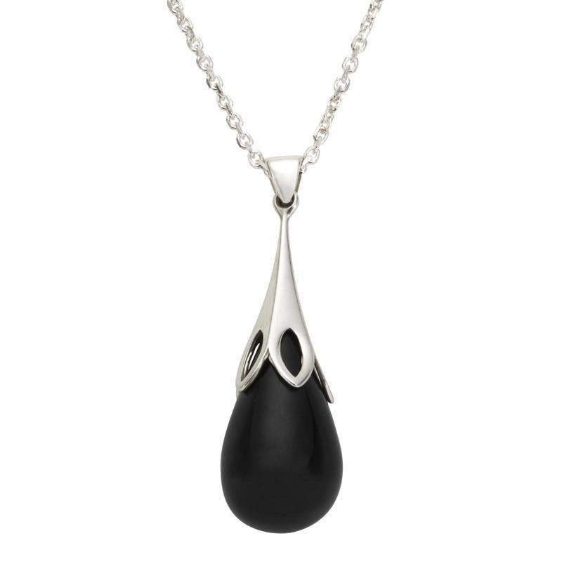 Sterling Silver Whitby Jet Small Tulip Necklace