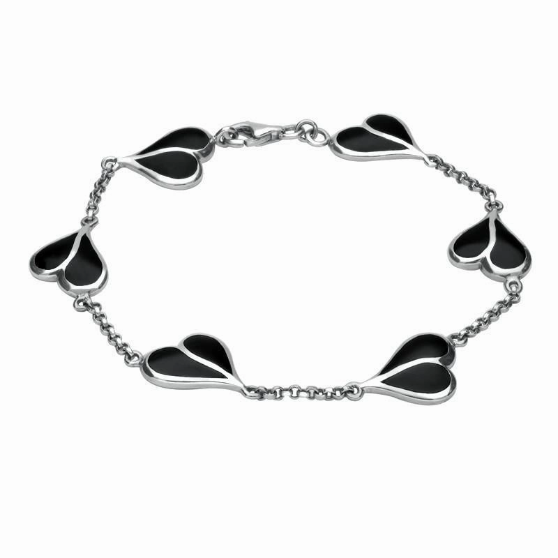 Sterling Silver Whitby Jet Split Heart Bracelet