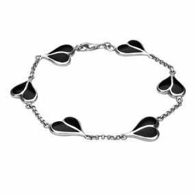 Sterling Silver Whitby Jet Split Heart Bracelet