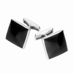 Sterling Silver Whitby Jet Square Shaped Cufflinks