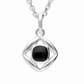 Sterling Silver Whitby Jet Stone Open Square Necklace