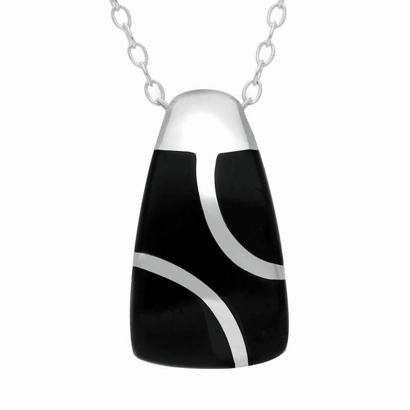 Sterling Silver Whitby Jet Three Stone Barrel Necklace