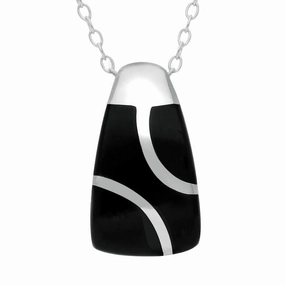 Sterling Silver Whitby Jet Three Stone Barrel Necklace