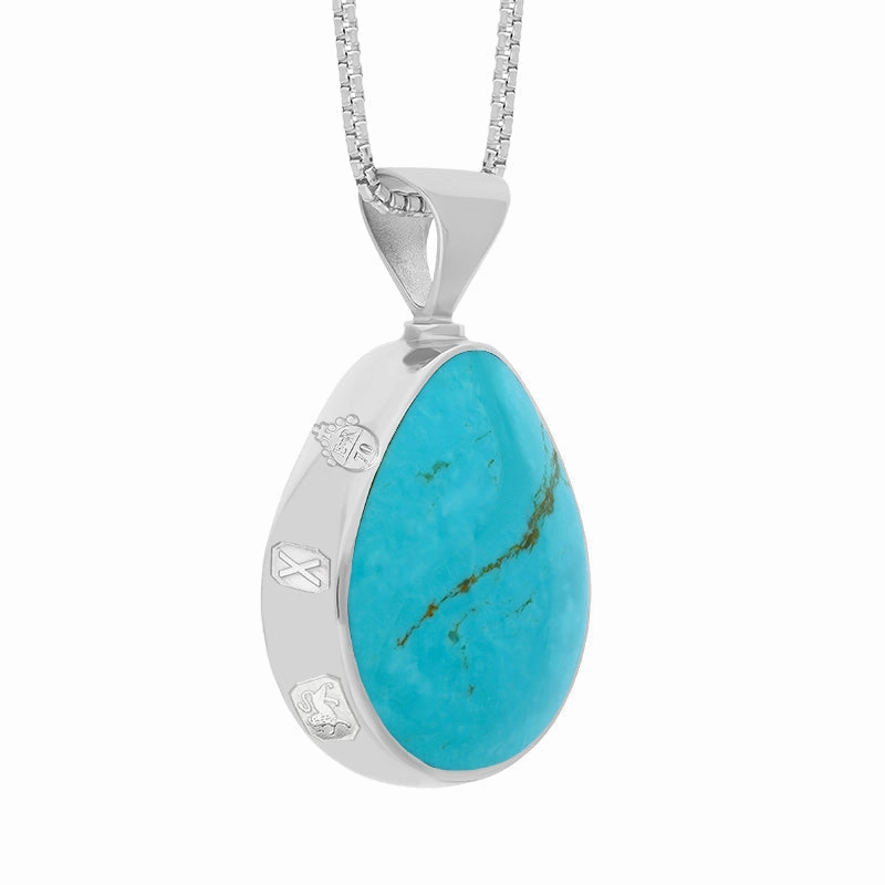 Sterling Silver Whitby Jet Turquoise Queens Jubilee Hallmark Double Sided Pear-shaped Necklace D