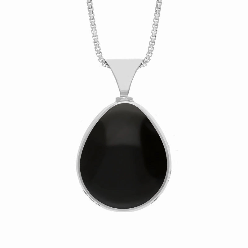 Sterling Silver Whitby Jet Turquoise Queens Jubilee Hallmark Double Sided Pear-shaped Necklace D