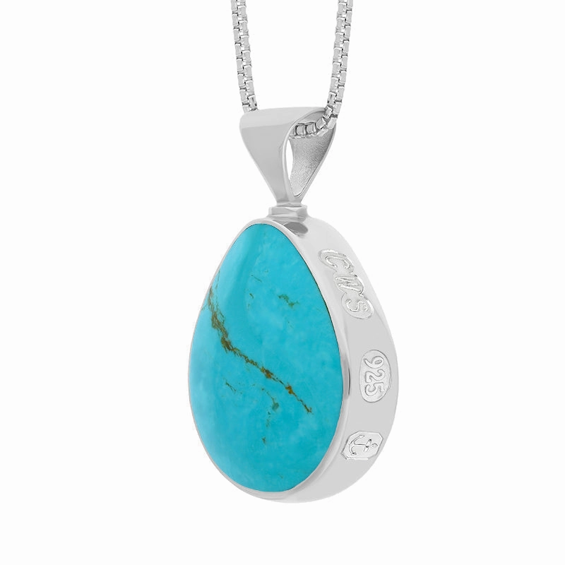 Sterling Silver Whitby Jet Turquoise Queens Jubilee Hallmark Double Sided Pear-shaped Necklace D