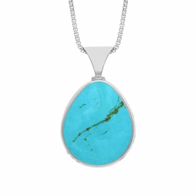 Sterling Silver Whitby Jet Turquoise Queens Jubilee Hallmark Double Sided Pear-shaped Necklace D