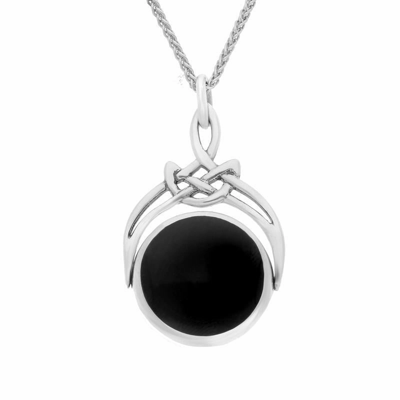 Sterling Silver Whitby Jet Turquoise Round Swivel Fob Necklace