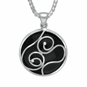 Sterling Silver Whitby Jet Unique Sterling Silver Loop Detail Necklace