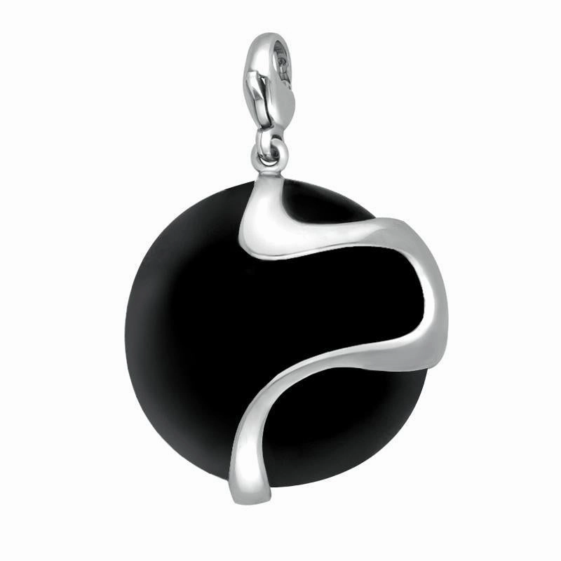 Sterling Silver Whitby Jet Wavy Disc Large Charm