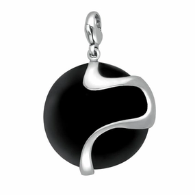 Sterling Silver Whitby Jet Wavy Disc Large Charm