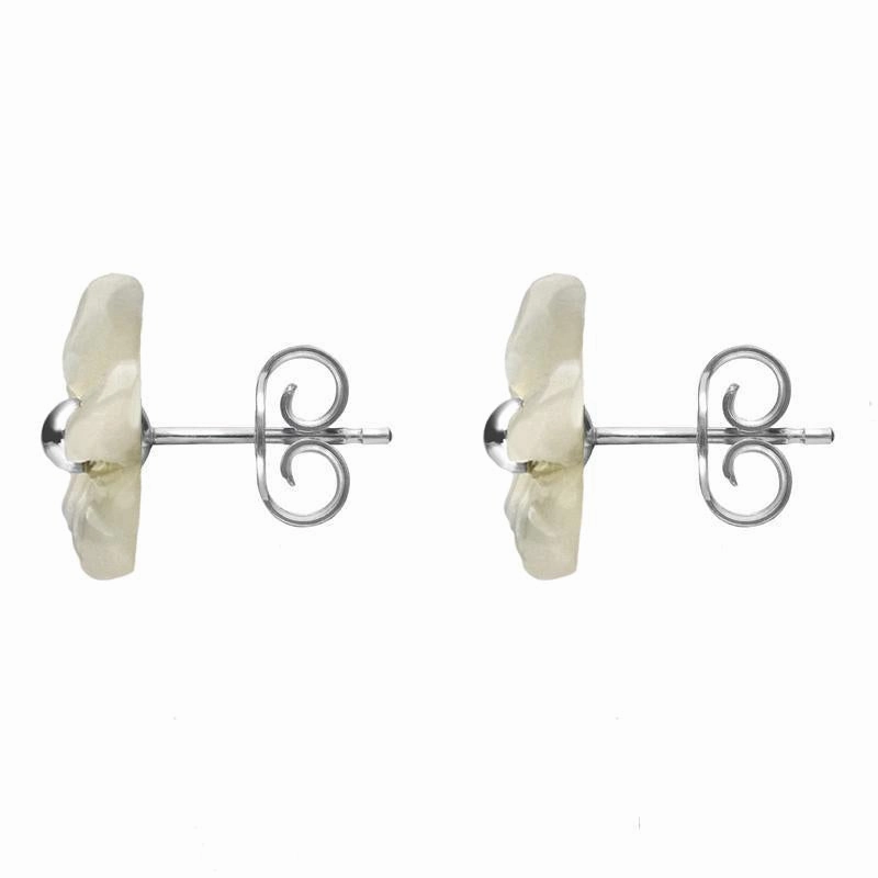 Sterling Silver White Mother of Pearl Tuberose 8mm Pansy Stud Earrings