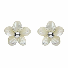Sterling Silver White Mother of Pearl Tuberose 8mm Pansy Stud Earrings