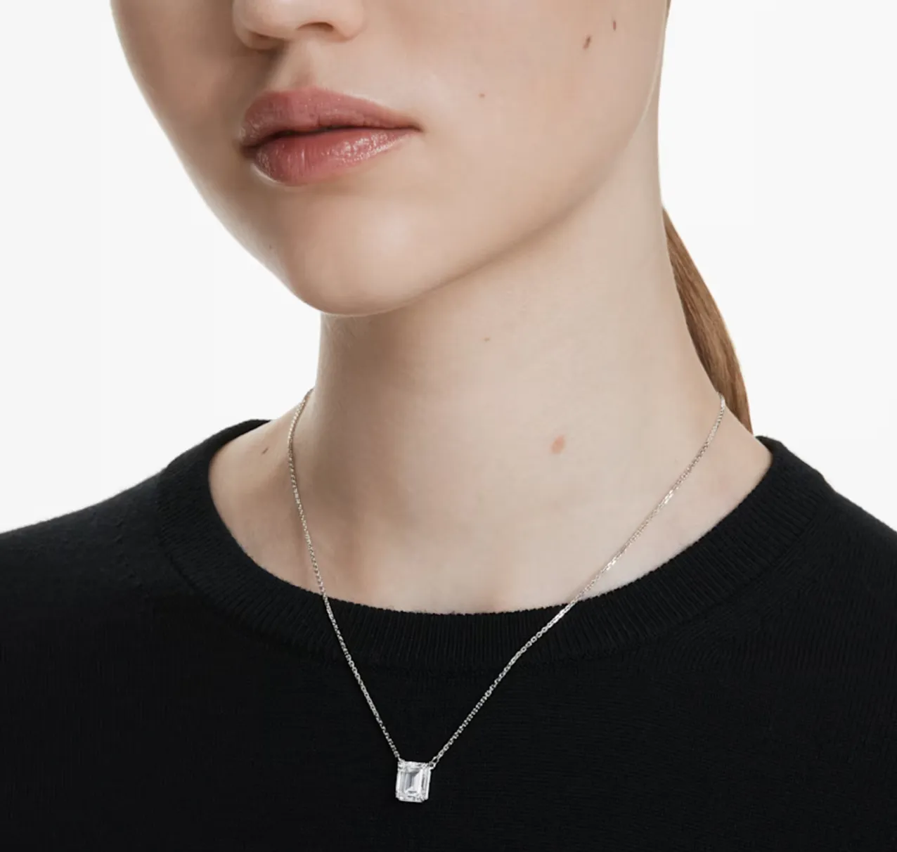 Stilla Octagon Cut White, Rhodium plated Pendant