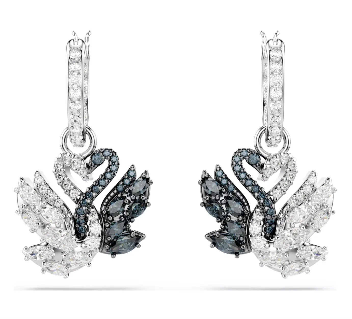 Swan Pearl, Swan, Black Silver Drop Earrings