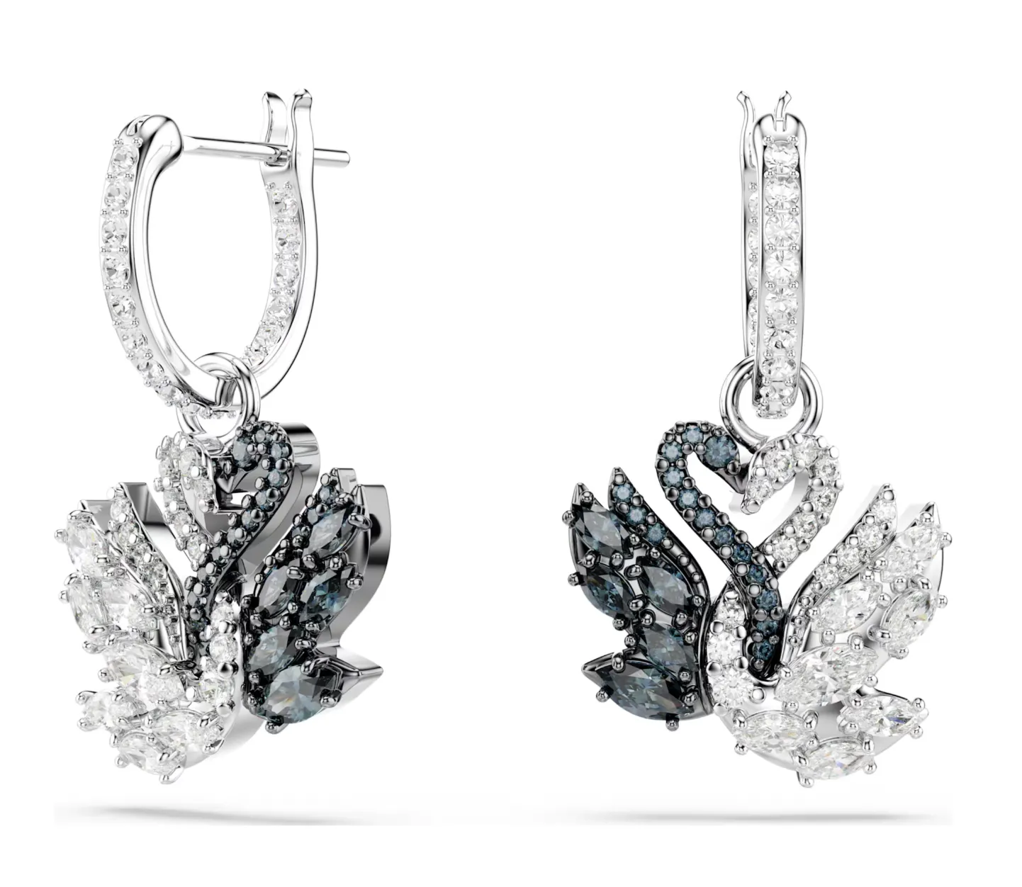 Swan Pearl, Swan, Black Silver Drop Earrings