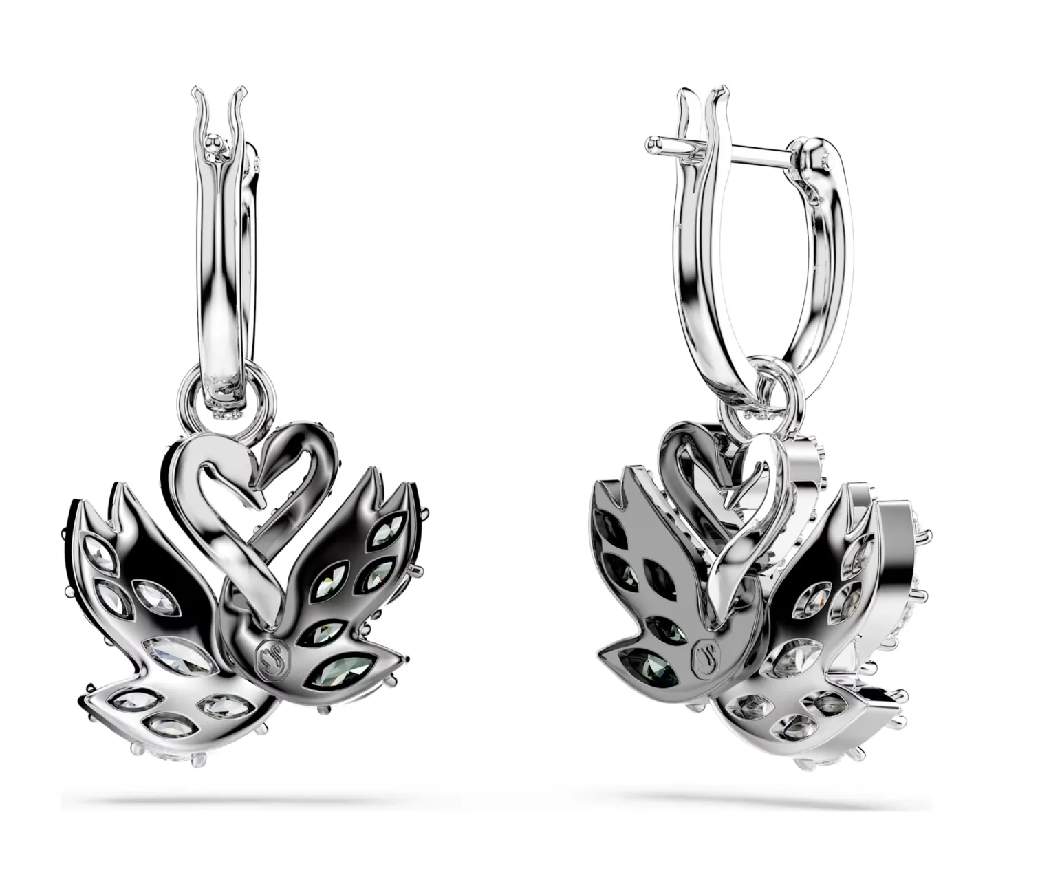 Swan Pearl, Swan, Black Silver Drop Earrings