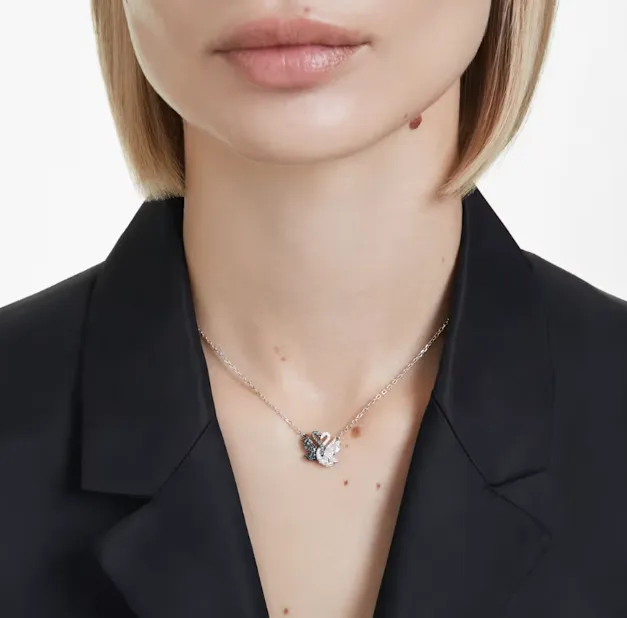 Swan Pearl, Swan, Black Silver Necklace