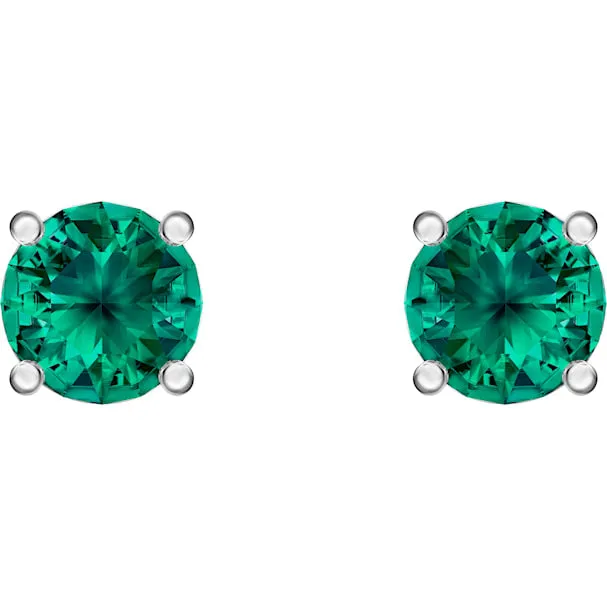 Swarovski Attract Rhodium Plated Green Solitaire Stud Earrings