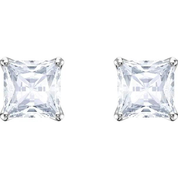 Swarovski Attract Rhodium Plated Square Solitaire Stud Earrings