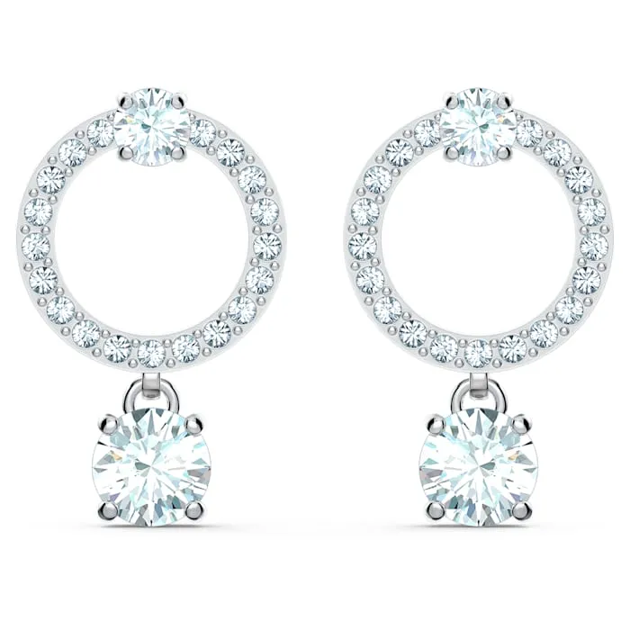 Swarovski Attract White Rhodium Plated Circle Crystal Drop Earrings