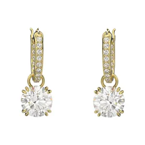 Swarovski Constella Gold Tone Plated White Crystal Pave Drop Earrings
