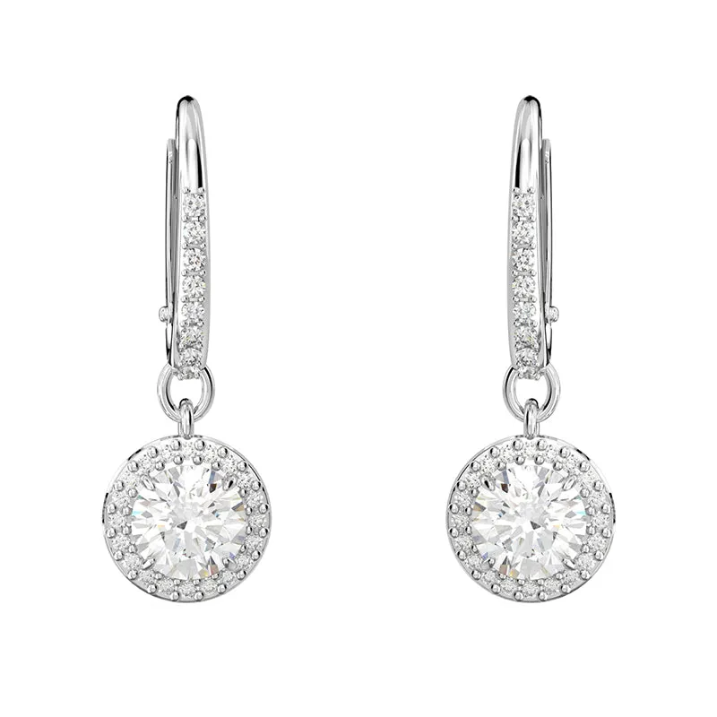 Swarovski Constella Rhodium Plated White Crystal Pave Drop Earrings