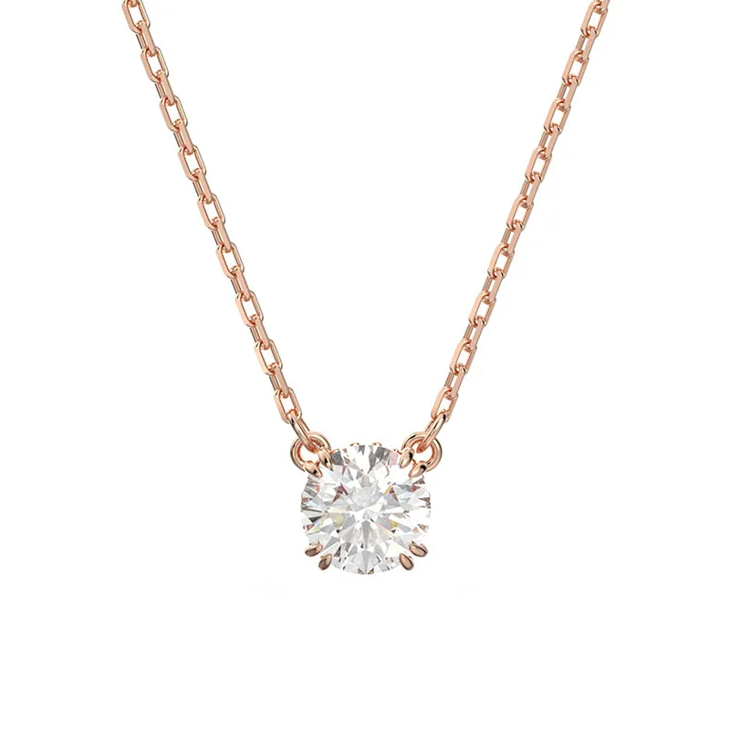 Swarovski Constella Rose Gold Tone Plated White Crystal Solitaire Pendant