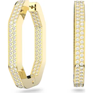 Swarovski Dextera Gold Tone Plated White Crystal Large Octagon Hoop Earrings