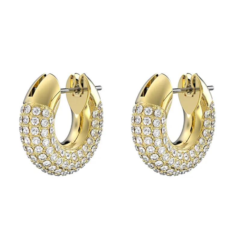 Swarovski Dextera Gold Tone Plated White Crystal Pave Hoop Earrings