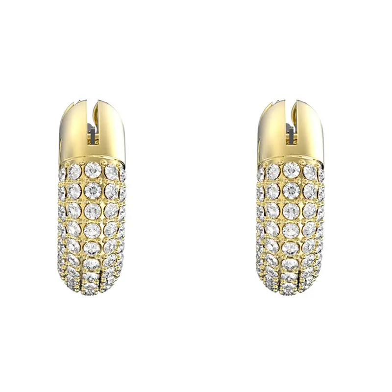 Swarovski Dextera Gold Tone Plated White Crystal Pave Hoop Earrings