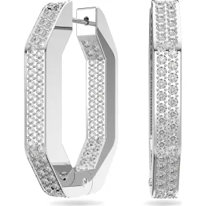 Swarovski Dextera Rhodium Plated White Crystal Octagon Medium Hoop Earrings