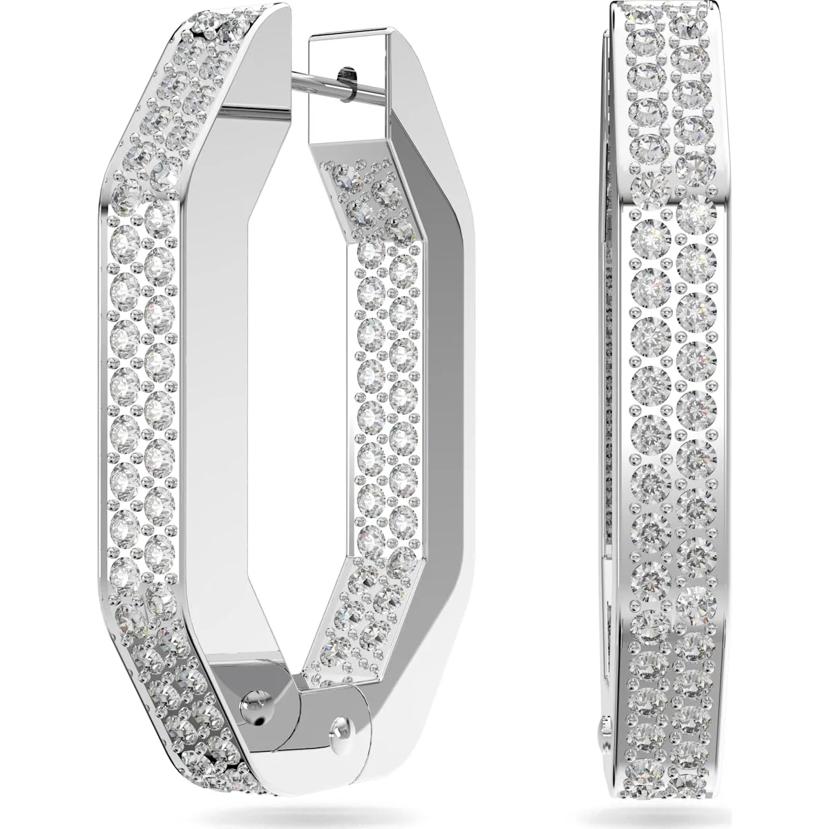 Swarovski Dextera Rhodium Plated White Crystal Octagon Medium Hoop Earrings