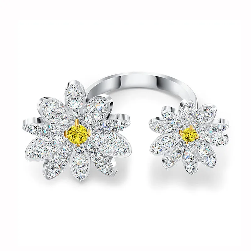 Swarovski Eternal Flower Rhodium Plated Crystal Open Ring D