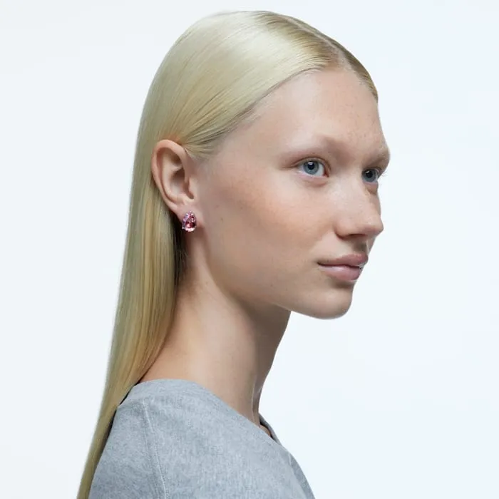 Swarovski Gema Rhodium Plated Pink Crystal Teardrop Stud Earrings