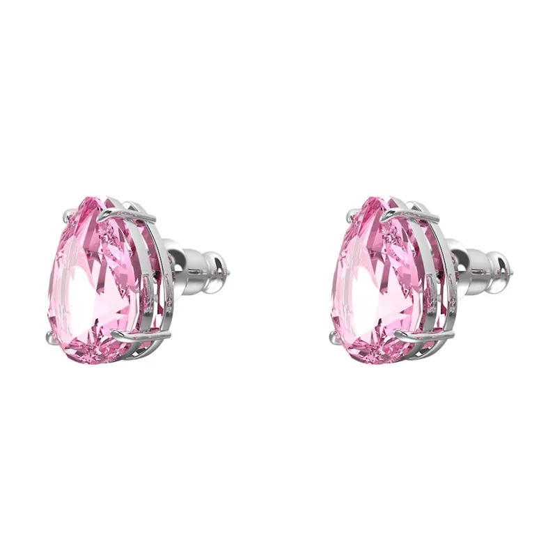 Swarovski Gema Rhodium Plated Pink Crystal Teardrop Stud Earrings