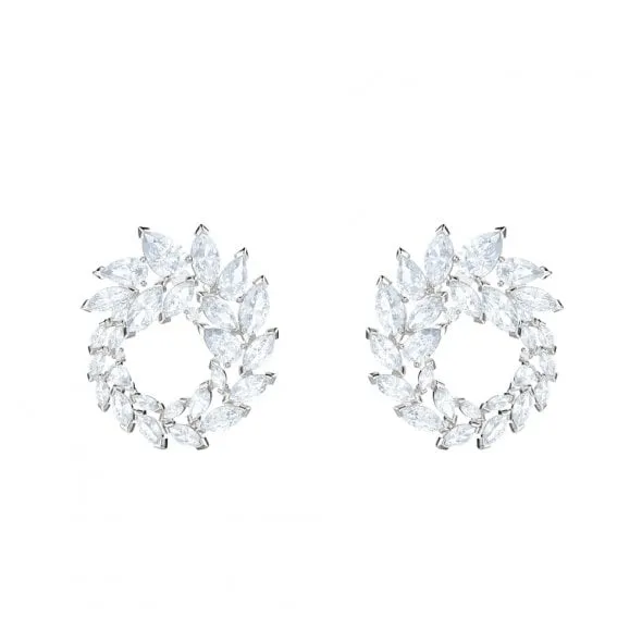 Swarovski Louison Rhodium White Crystal Hoop Stud Earring
